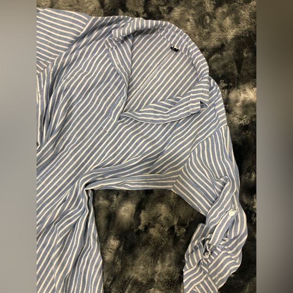 WHITE AND BLUE STRIPES COLLAR 3/4 SLEEVES MINI DRESS - Picture 6 of 8